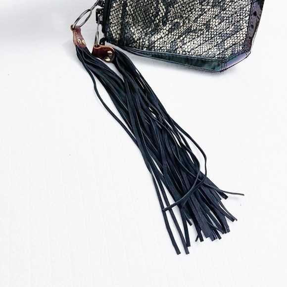 3.1 Philip Lim Snakeskin Metallic Bag Tassel Accents Black/Gold - Picture 6 of 7